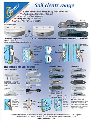 Sail cleat range