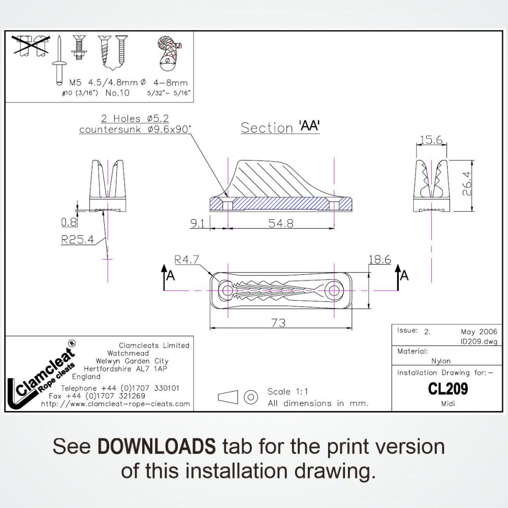 CL209 Midi Cleat For 4-8mm (5/32-5/16