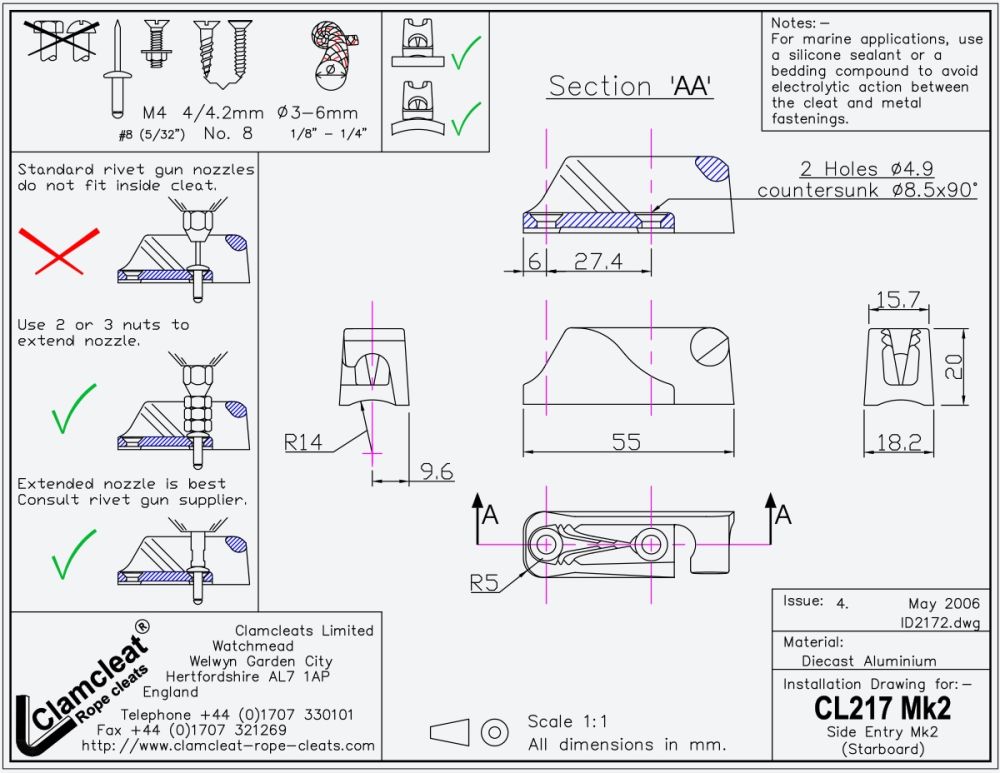 CL217MK2 side entry Cleat For 3-6mm (1/8-1/4