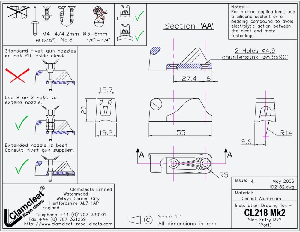 CL218MK2 side entry Cleat For 3-6mm (1/8-1/4