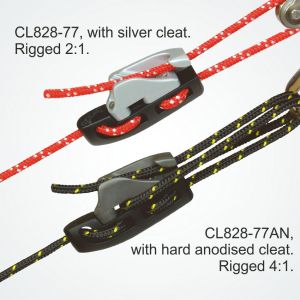 Clamcleat® CL828-77 has a silver cleat. CL828-77AN has a hard anodised cleat.