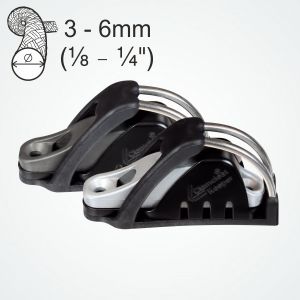  Clamcleat® CL833CKC, aluminium cleat with Keeper and Cage, for 3-6mm ropes.